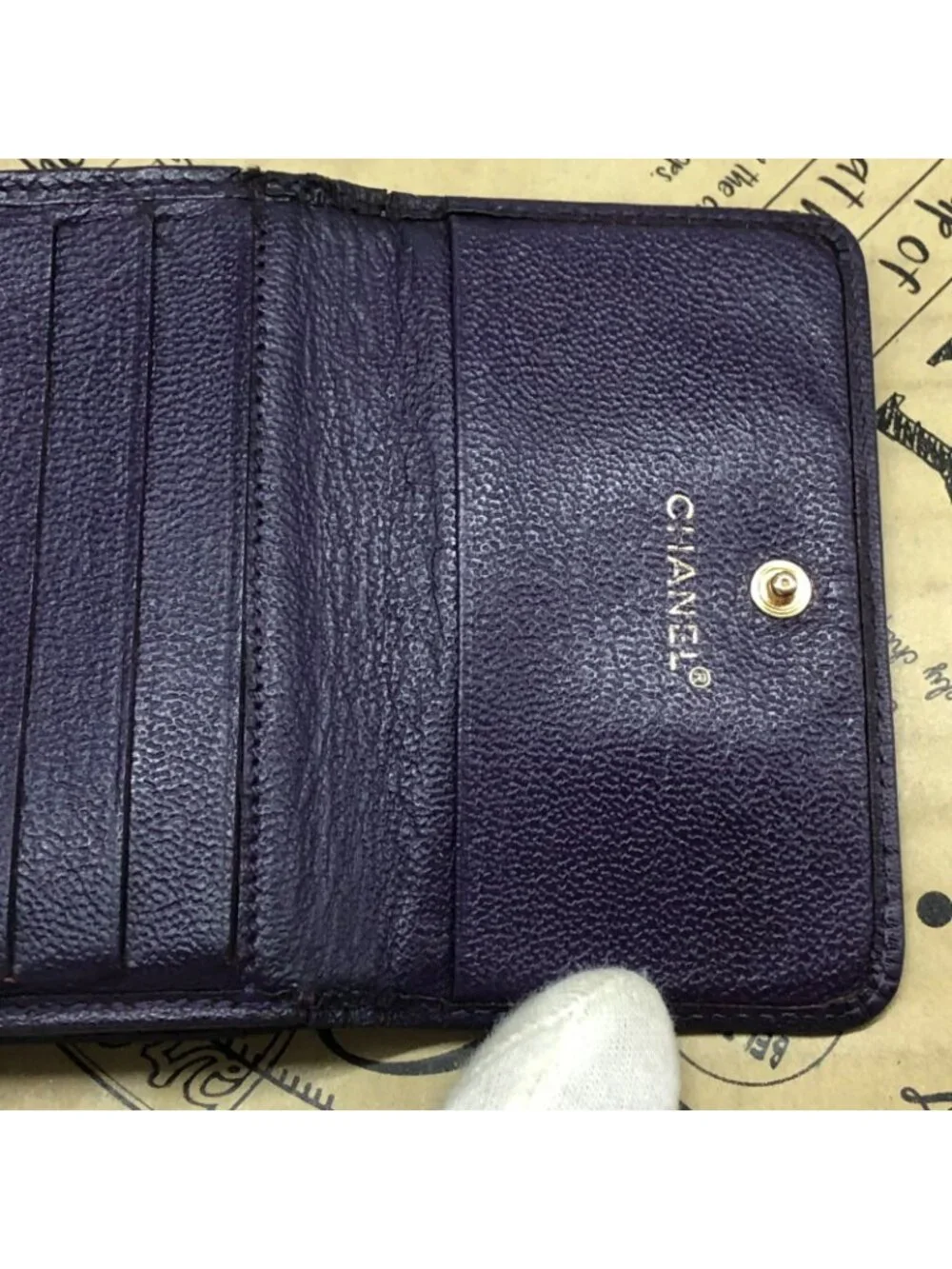 Chanel Trifold Wallet Compact CC Logo Lambskin Purple Card